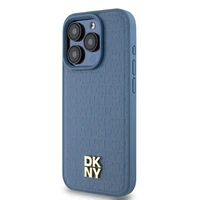 DKNY Odinis monogramos rašto metalinis logotipas Magnetinis dėklas iPhone 15 Pro - mėlyna