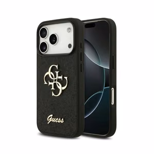Guess PU Fixed Glitter 4G Metal Logo dėklas Apple iPhone 18 Pro Max, juodas
