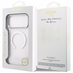 Guess Metal Outline Magnetinis dėklas telefonui iPhone 17 Pro Max - sidabrinis