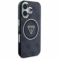 Guess IML Metal Glitter 4G Circle Triangle Magnetinis dėklas telefonui iPhone 16 - juodas