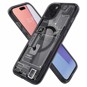 Spigen Ultra Hybrid Mag dėklas su MagSafe iPhone 15 Plus - tamsiai pilkas (Zero One raštas)