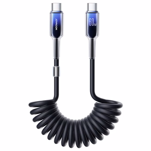 "Joyroom S-A43 Crystal-Clear Series 60W USB-C - USB-C spiralinis kabelis 1,5 m - juodas