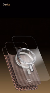 "Benks" magnetinis šarvas "Air Armor Grid Kevlar Case Metal Frame 600D (A070) for Iphone 17 Pro Max gold