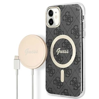 Rinkinys Guess GUBPN61H4EACSK Dėklas+Įkroviklis iPhone 11 6.1" juodas/juodas kietas dėklas 4G Spauda Magnetinis