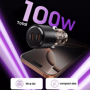 CC03 2 prievadų PD100W automobilinis įkroviklis - juodas