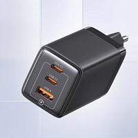 USAMS Tinklo įkroviklis 2xUSB-C+1xUSB 65W (tik galvutė) GaN PD3.0 +QC3.0 Fast Charging juodas Sandru Series CC180TC01 (US-CC180)