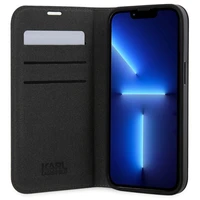 KARL LAGERFELD KLBKP14SSAKLPK IPHONE 14/15/13 6.1 "KNYGUTĖS TIPO DĖKLAS JUODAS / JUODAS SAFFIANO MONOGRAM