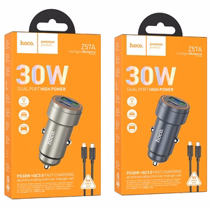 Automobilinis įkroviklis Hoco USB A + USB C QC3.0 PD 30W + kabelis USB C į Lightning Z57A juodas