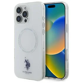 US Polo IML Ring Magnetinis dėklas telefonui iPhone 16 Pro Max - balta