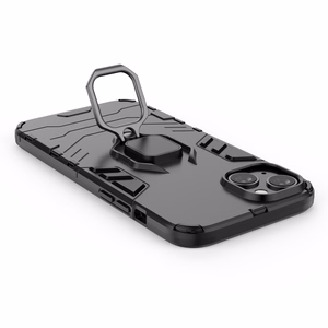 Ring Armor dėklas telefonui iPhone 14 Plus šarvuotas dangtelis su magnetiniu laikikliu ir žiedu juodas