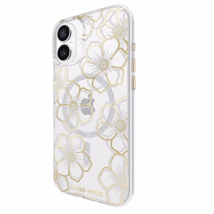 Case-Mate Floral Gems MagSafe dėklas, skirtas iPhone 16 Plus, aukso spalvos