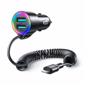Automobilinis įkroviklis Joyroom „JR-CL25" juodas 17W (2xQC3.0 / su LED apšvietimu) + „Lightning" laidas 150cm