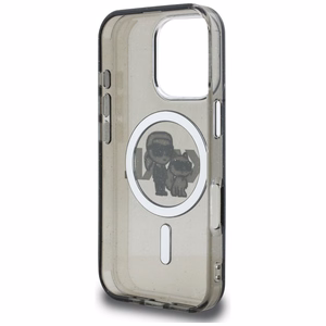 Karl Lagerfeld IML Glitter Karl & Choupette Sketch Logo MagSafe dėklas iPhone 16 Pro Max - juodas
