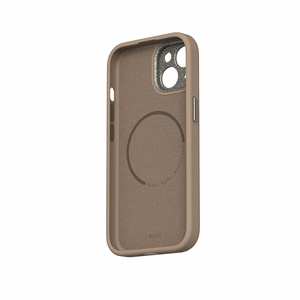 Moshi Napa MagSafe aukštos kokybės veganiškos odos dėklas, skirtas iPhone 15, „Woodsmoke Brown“ spalvos