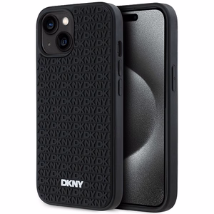 DKNY 3D Guminis dėklas su pasikartojančiu raštu iPhone 15 Plus - juodas