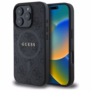 Guess 4G žiedo klasikinio logotipo magnetinis dėklas telefonui iPhone 16 Pro Max - juoda