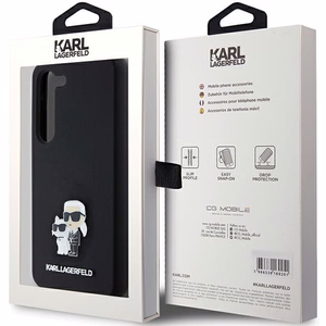 Karl Lagerfeld silikoninis Karl&Choupette metalinis smeigtukas dėklas telefonui Samsung Galaxy S23 - juodas