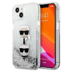 Karl Lagerfeld Skystas Glitter Karl&Choupette Galvos dėklas iPhone 13 mini - sidabrinis