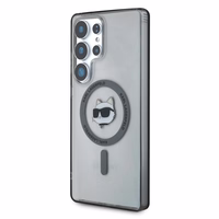 Karl Lagerfeld mygtukinis Choupette Head atspausdintas logotipas Magnētinis Samsung Galaxy S25 Ultra dėklas juodas