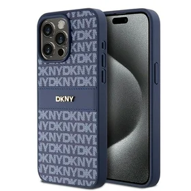 DKNY Odinis mono juosta ir metalinis logotipas dėklas telefonui iPhone 15 Pro Max - mėlynas