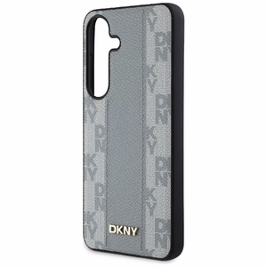 DKNY odinis languoto rašto magnetinis dėklas telefonui Samsung Galaxy S25 - rusvai pilkas