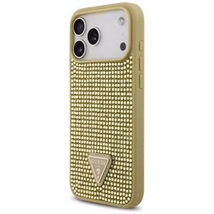 Guess Rhinestone Triangle Logo dėklas telefonui iPhone 17 Pro Max - auksinė