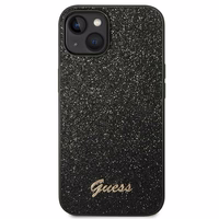 Guess Glitter Script dėklas telefonui iPhone 14 Plus - juodas