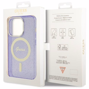 Guess GUHMP14XHCMCGU iPhone 14 Pro Max 6.7" violetinis kietas dėklas Glitter Gold Magnetinis