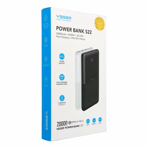 Išorinė baterija VEGER 20000 mAh PD QC3.0 3A 20W S22 (W2060) juoda