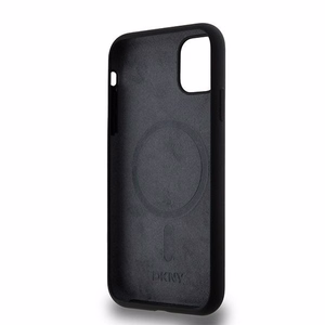 DKNY Liquid Silicone White Printed Logo MagSafe Чехол для iPhone 11/Xr - чёрный