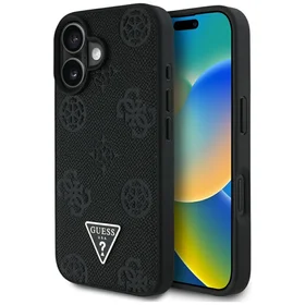 Guess Grained Hot Stamp Peony trikampio logotipo magnetinis dėklas telefonui iPhone 16 - juodas