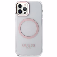 Guess GUHMP12MHTRMP iPhone 12/12 Pro 6.1" rožinis/rožinis hard dėklas Metal Outline Magsafe