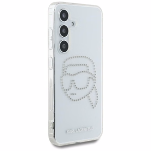 Karl Lagerfeld dėklas telefonui su kalnų krištolais Karl Head logotipu Samsung Galaxy S25 skaidrus