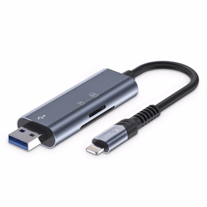 Tech-Protect UltraBoost SD/micro SD kortelių skaitytuvas su Lightning / USB-A jungtimi - pilkas