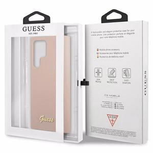Guess GUHCS23LLSLMGPP S23 Ultra S918 rožinis/rožinis kietas dėklas Silikoninis Script Metal Logo