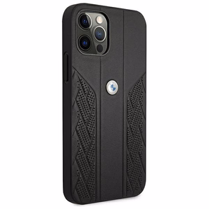 BMW odinis dėklas su lenkta perforacija iPhone 12 Pro Max - juodas