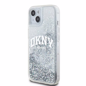 DKNY skystojo blizgučio didelio logotipo dėklas telefonui iPhone 15 / 14 / 13 - baltas