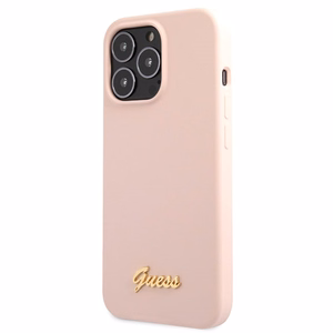 Dėklas Guess GUHCP13XLSLMGLP iPhone 13 Pro Max 6.7" šviesiai rožinė/šviesiai rožinė kietas dėklas Silikoninis Užrašas Auksinis Logotipas