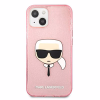 Karl Lagerfeld Glitter Karl's Head Dėklas iPhone 13 mini - rožinis