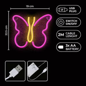 Neon LED Light BUTTERFLY rožinis NNE03 Neolia