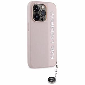Karl Lagerfeld Saffiano su kristalais ir žavesio dėklas telefonui iPhone 15 Pro Max - rožinis