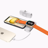 Wozinsky WF16-YLS 5000mAh 15W Lightning mini išorinė baterija su įmontuotu USB-C kabeliu ir Apple Watch įkrovikliu - balta