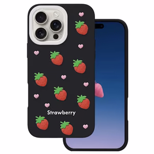Braškių dėklas, skirtas iPhone 16 Pro Max 6,9", juodas