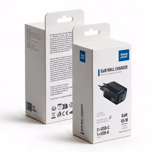 Blue Star Nano GaN VT-335 telefono įkroviklis, 2 × USB-C + USB-A, QC4.0, PD, 3 A, 65 W, juodas