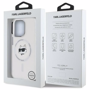 Karl Lagerfeld IML Metalinė Choupette galva MagSafe dėklas iPhone 14 Pro - baltas