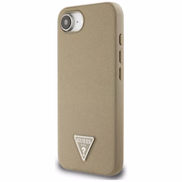 Guess Grained Triangle MagSafe dėklas telefonui iPhone 16e - ruda