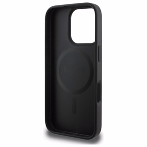 Guess grūdėtas auksinio žiedo magnetinis dėklas telefonui iPhone 16 Pro Max - juoda