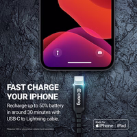 Crong Armor Link - USB-C Lightning Fast Charging MFi laidas 150cm (juodas)