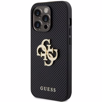Guess odinis perforuotas dėklas telefonui su blizgančiu logotipu 4G iPhone 15 Pro Max - juodas