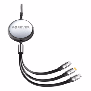 "Forever 3in1" kabelis USB - "Lightning" + 2x USB-C 1,2 m 100 W juodas